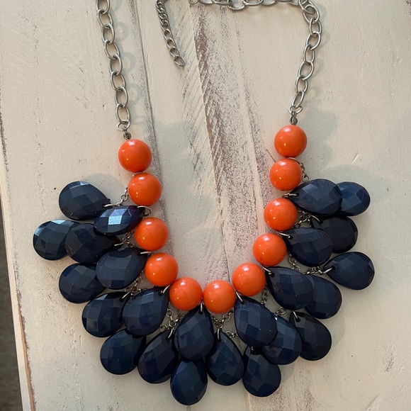 Francescas Blue and Orange Bead Statement Necklace